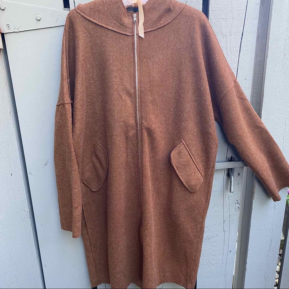 Brushed Zip Up Coat- CAMEL - Picture 4 of 8
